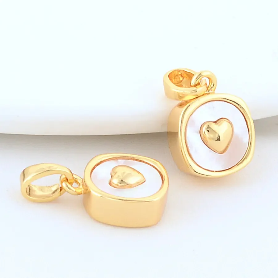 2PCS 10*13MM 11*18MM 14K Gold Color Brass with Shell Drop Heart Charms Pendants Necklace Earrings Jewelry Making  Accessories