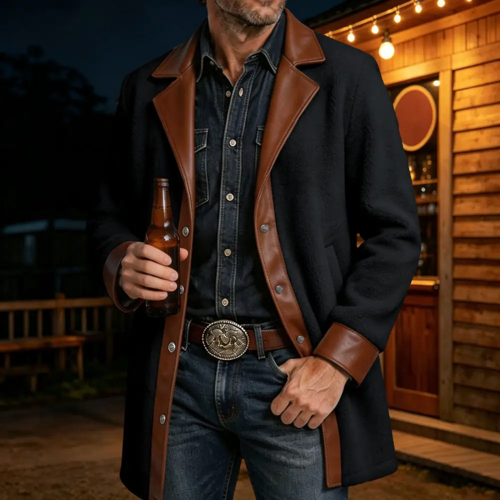 Mens Retro Winter Lambswool Trench Coat Thickened Warm Jacket Casual Lapel Mid Length Parka Fashion Slim Fit Outerwear
