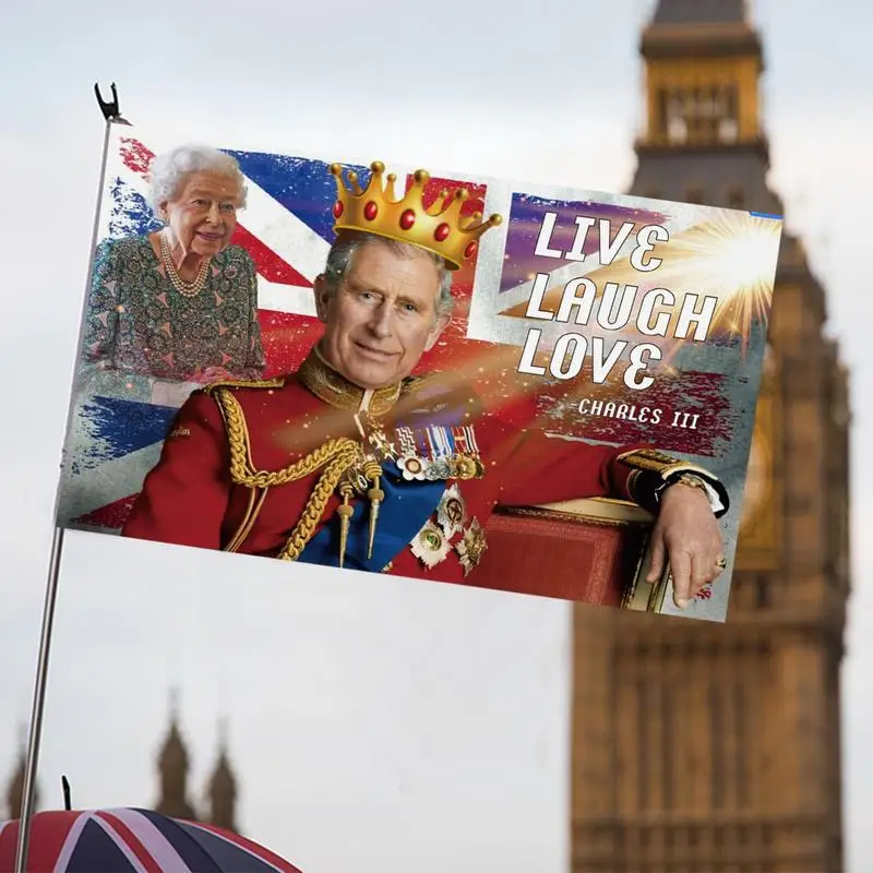 Grands drapeaux de couronnement King Charles III, Union Jack Bunting, Great Britain Feel, British King Charles III, Garden Feel, 5 pi x 3 pi