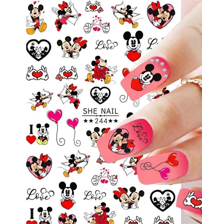 1PCS Disney Mickey Series Nail Stickers Cute 3D Minnie Nail Decorations Valentine's Day Christmas Self-Adhesive Nail Supplies *&