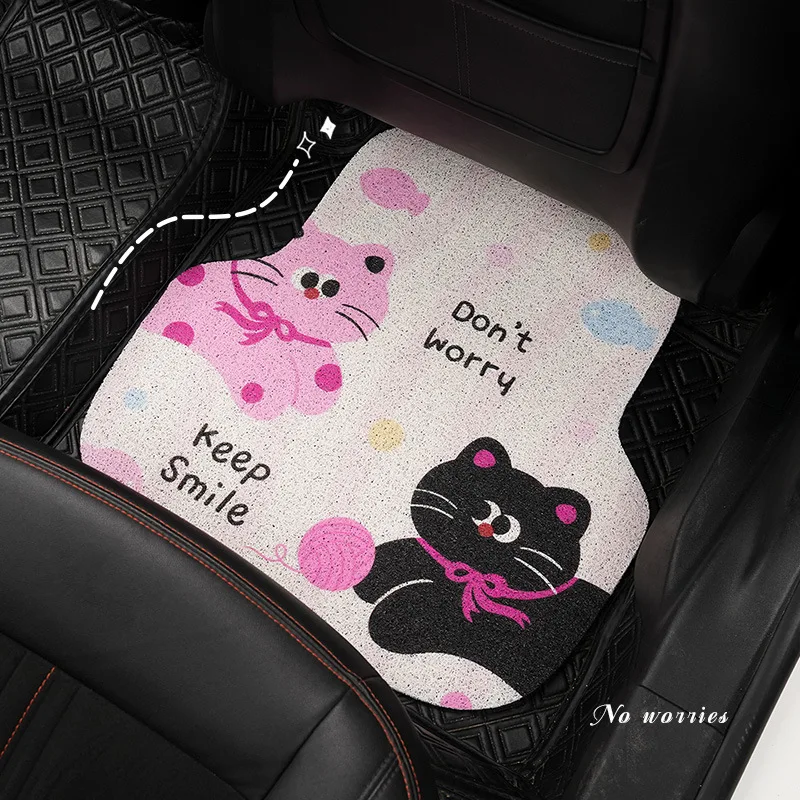 

Автомобильные коврики с мультяшным котом, нескользящие, легко чистящиеся, универсальные, можно разрезать, шелковое кольцо с героями мультфильмов, аксессуары для интерьера для девочек