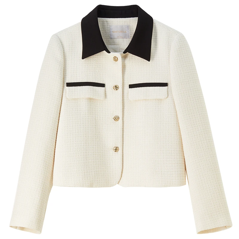 SENTUBILA Women's Chenille Jackets Color-Block Turn-down Collar Short Jackets 2025 Autumn Elegant Style Woman Clothing 153WA2164