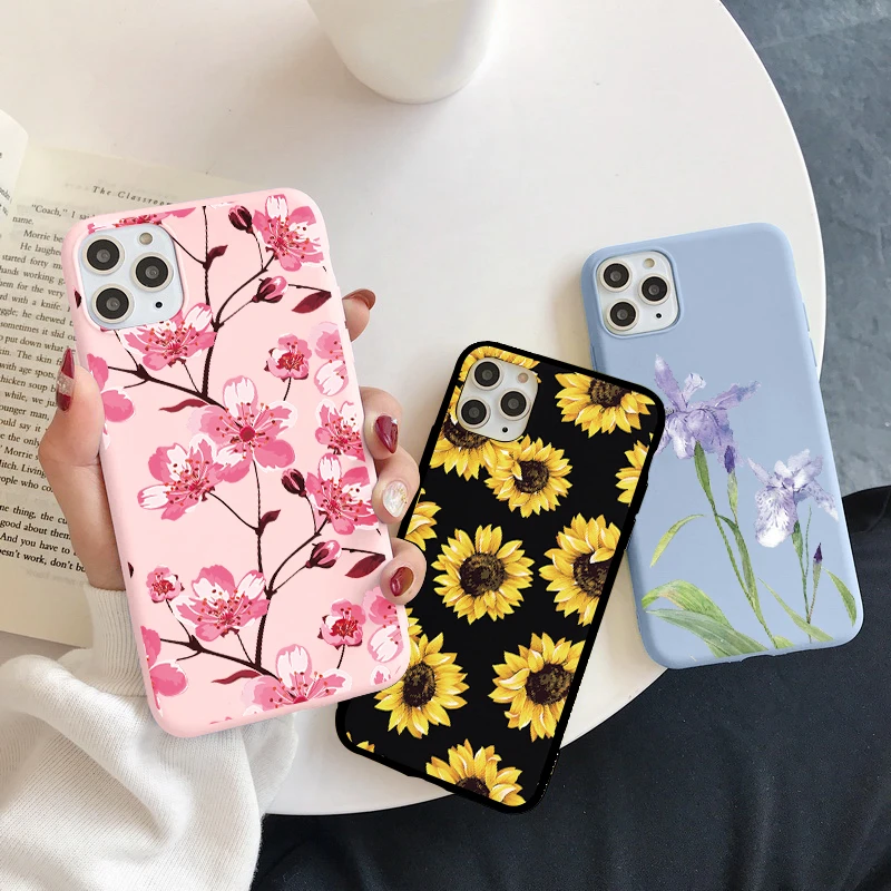 Rosa girassol caso de telefone para xiaomi mi 11 10t lite poco x3 nfc f3 m3 redmi nota 10 pro 10s 9 9S 9t 8t 9a 9c silicone tpu capa
