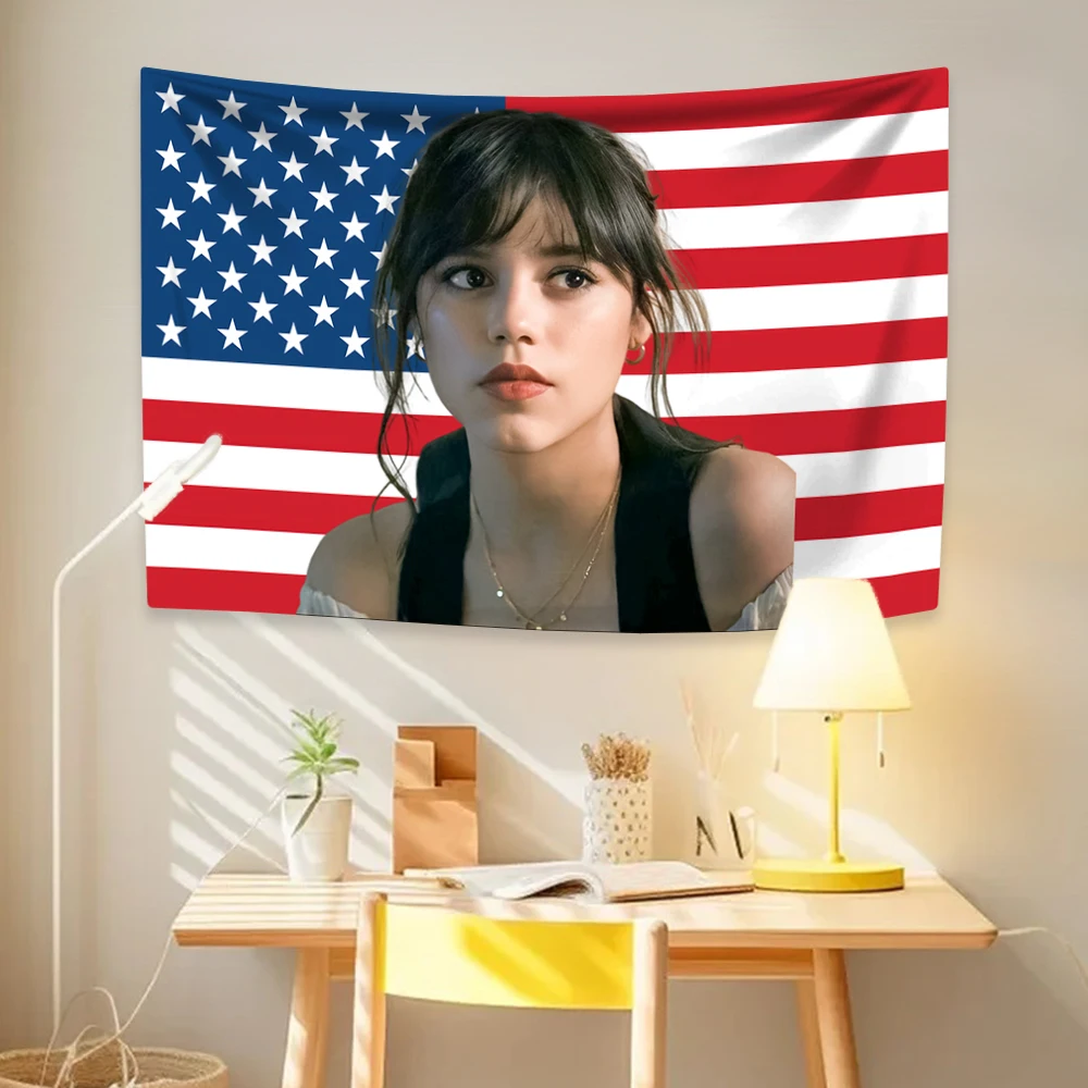 Aesthetic Tapestry Room Decor Famous Actor Jenna Ortegas American Flags Tapestries Wall Poster Banner Bedroom Background Cloth