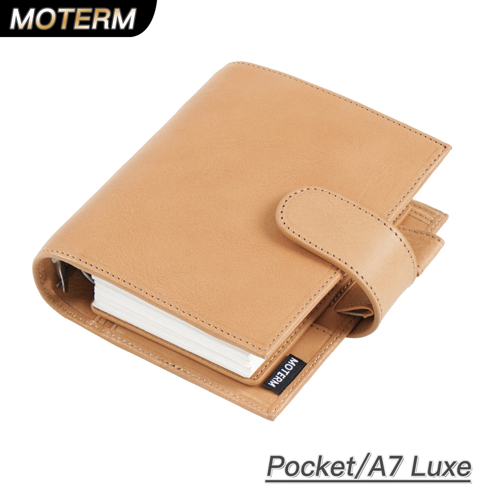 Moterm Full Grain Veg Tan Leather Pocket Luxe 2.0 Rings Planner A7 Notebook with 30MM Rings Agenda Organizer Diary Journal