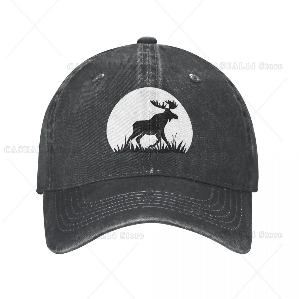 

Moon Scene Denim Baseball Cap Moose Outdoor Sports Trucker Hat Summer Adjustable Women Men Vintage Custom DIY Snapback Cap