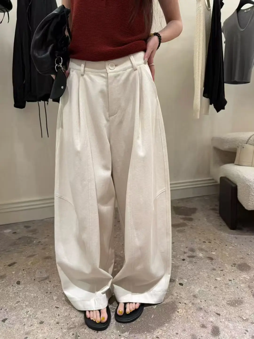 

Брюки Atoushow Pure Color Drapey Wide Leg, весна 2026, в корейском стиле, повседневные, свободные, стройнящие, в пол, женские