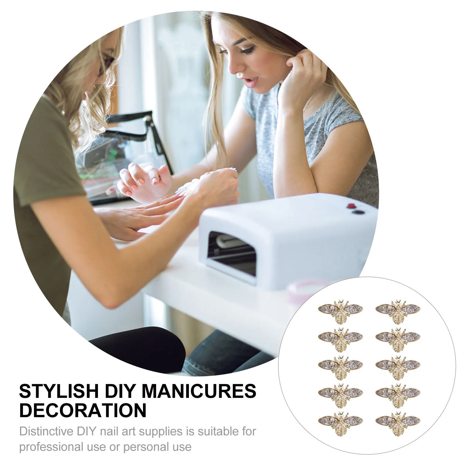 

10Pcs Alloy Nail Decor 3D Bee Charm for DIY Nail Art Manicure Ornament Suitable Natural Fake Nails Face Body Stage Use