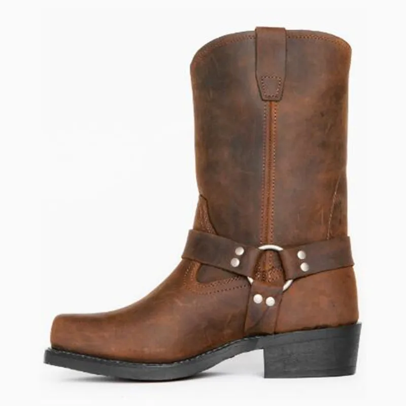 New Retro Cowboy Mid Calf Western Pu Leather Man Slip on Shoes Winter Knight Booties Plus Size 39-48 Zapatos Hombre Chelsea Men
