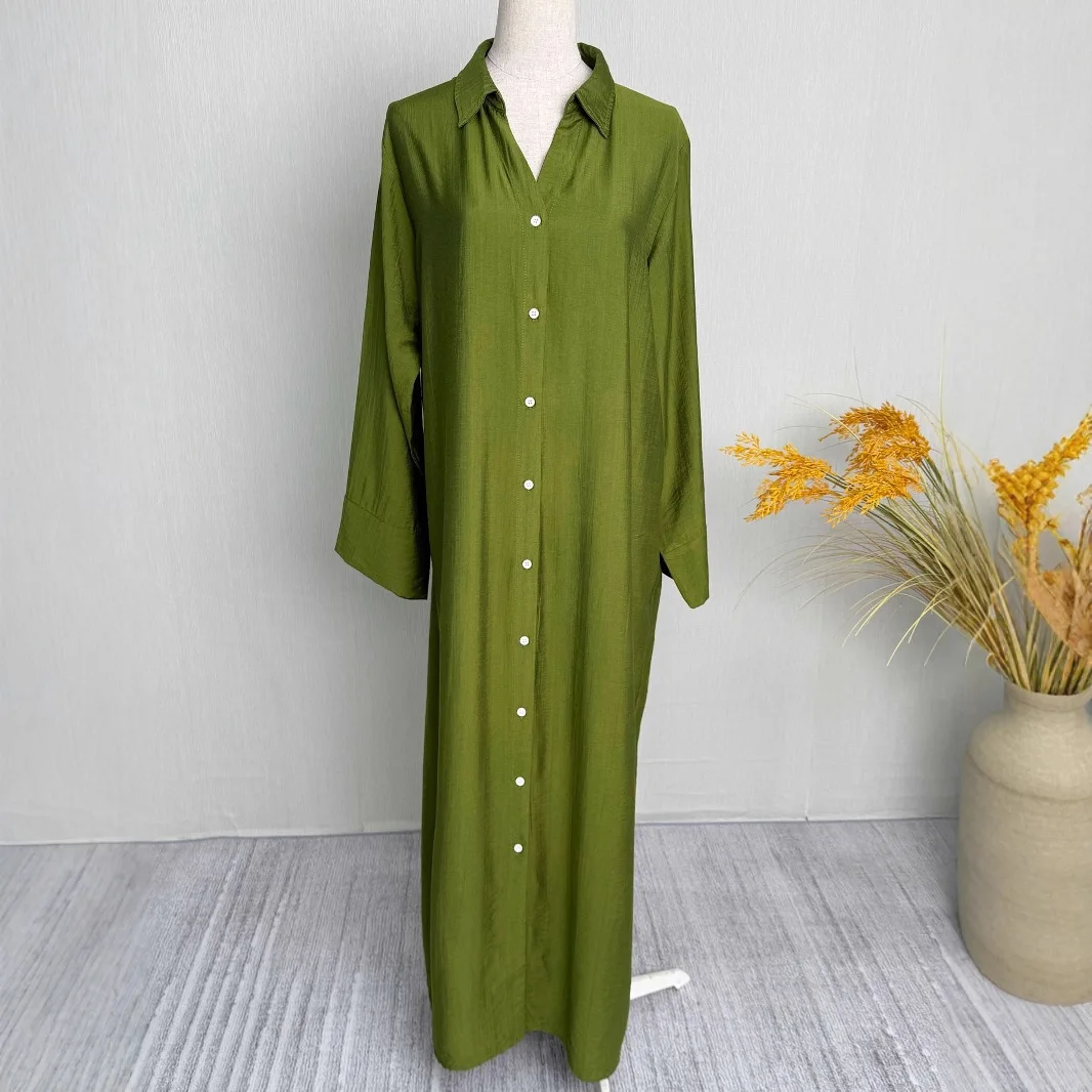 دبي عبايات إسلامية متواضعة عباية مفتوحة فستان قميص رداء ملابس نسائية إسلامية فساتين بالأزرار المفتوحة بالجملة