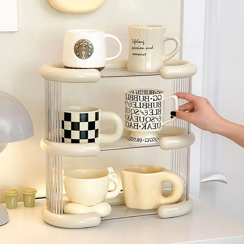 INS Style Acrylic Mug Cup Holder Dustproof Desktop Household Water Cup Storage Rack Tea Set Glass Cup Rack Cosmetics Box