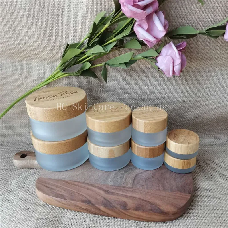 

Cosmetic Clear Matte Glass Cream Jar Cosmetic Container Cosmetic Jars Bamboo Lid Glass Bottle Make Up Container Empty JarsTravel