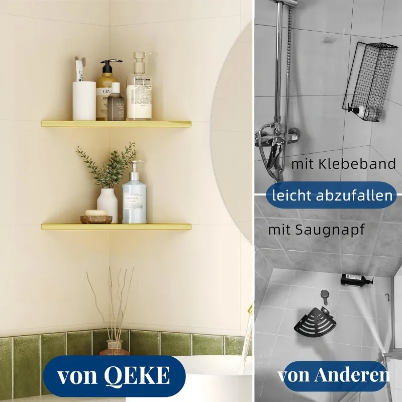 Угловая полка для ванной комнаты из 2 шт., утопленная угловая полка для душа 12 дюймов, без сверления, матовое золото