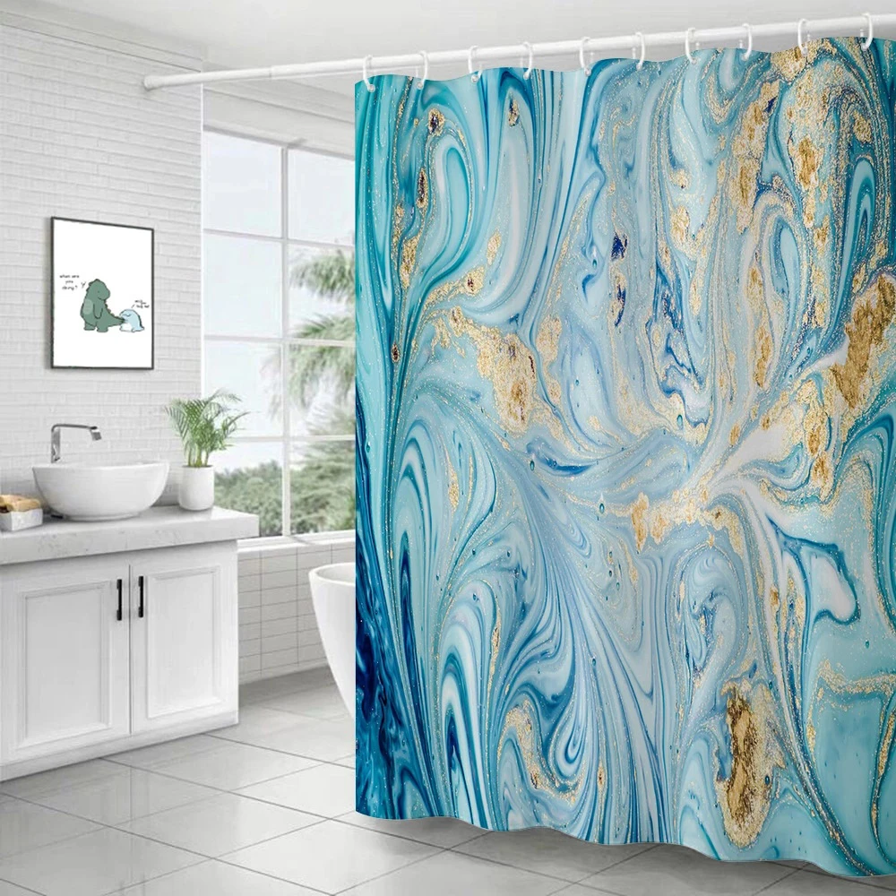 Marble Ripple Shower Curtains Abstract Striped Waterproof Bath for Bathroom Home Decor Modern Luxury Curtain
