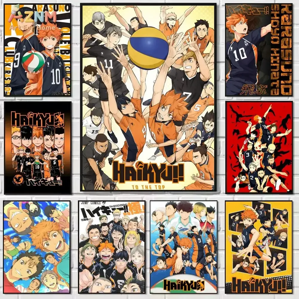 AZNM Haikyuu Anime Canvas Print, Volleyball Boys Hinata Kageyama Character Wall Art, Frameless Canvas Painting for Anime Fans Be