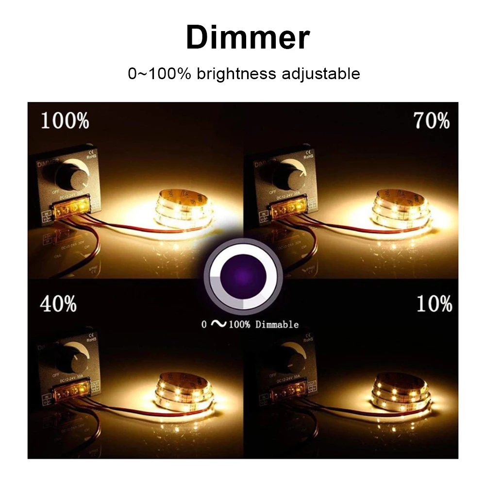 DC 12V 24V LED Dimmer Switch 1/2pcs 30A Voltage Regulator Adjustable Controller For LED Strip Light Lamp LED Dimming Dimmers