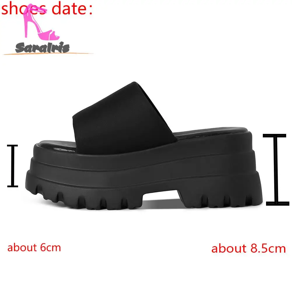 Zapatillas de plataforma de nailon para mujer, zapatos de tres partes inferiores, cómodos, sencillos, Color negro, para caminar en la oficina, Verano