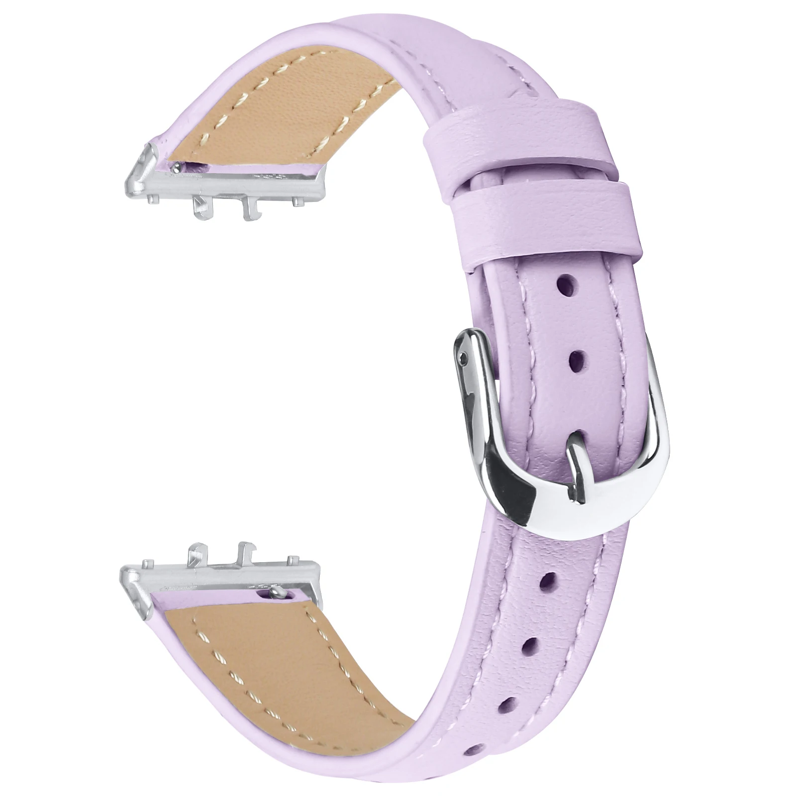

For Samsung Galaxy Fit3 Watch Band Silver Buckle Slim Leather Strap - Light Purple