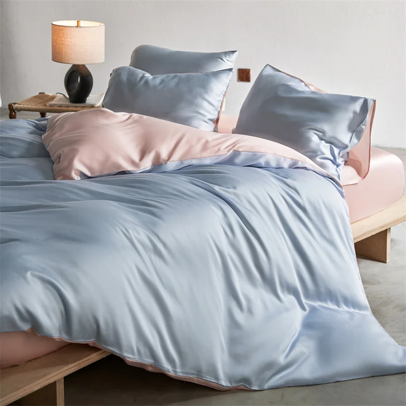 22mm Mulberry Silk Bedding Set Luxury Smooth Duvet Cover Set with Quilt Cover Bed Sheet Pillowcase for Twin Full King Queen Bed