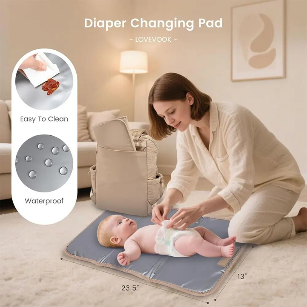 Waterproof Diaper Bag Backpack 3 in 1 U-Shaped Opening Changing Bag Stroller Buckles Changing Pad Included Diaper Backpack