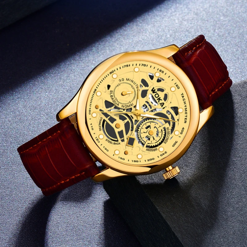 남성용 레저 스포츠 시계, 캐주얼 손목시계, 쿼츠 가죽 스트랩 시계, 문짝 패션