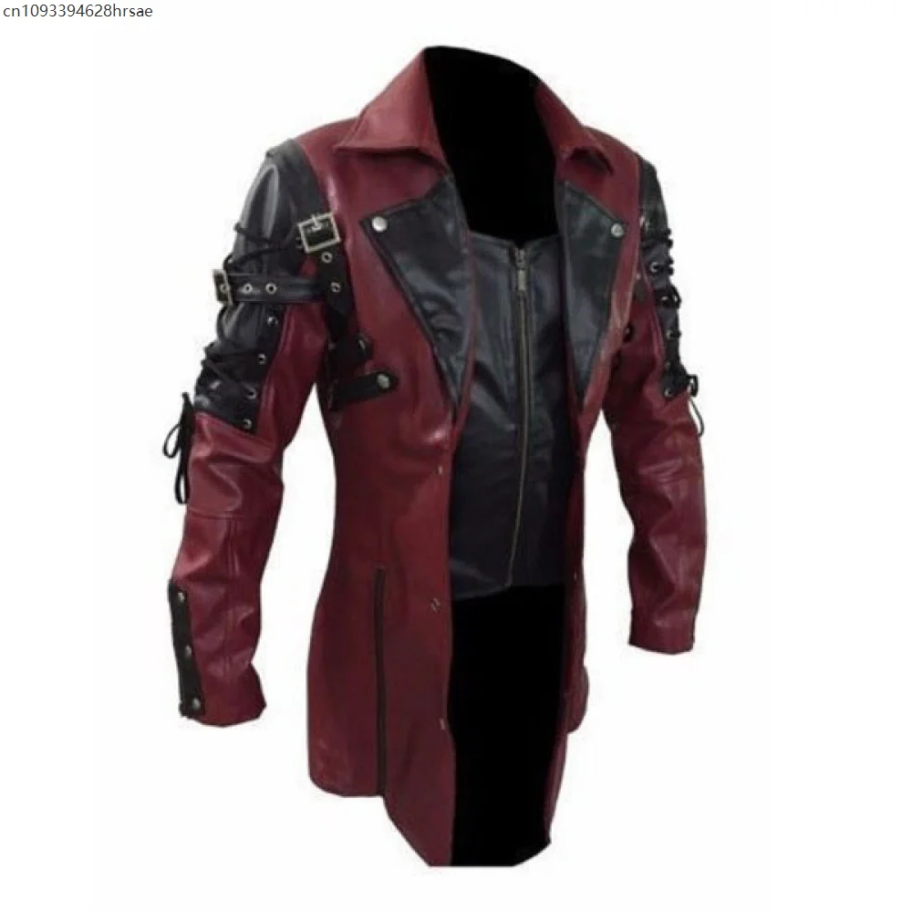 Gabardina gótica Medieval Steampunk para hombre, chaqueta de cuero, chaqueta de motociclista Punk, chaqueta de moto para otoño e invierno, disfraz de Cosplay