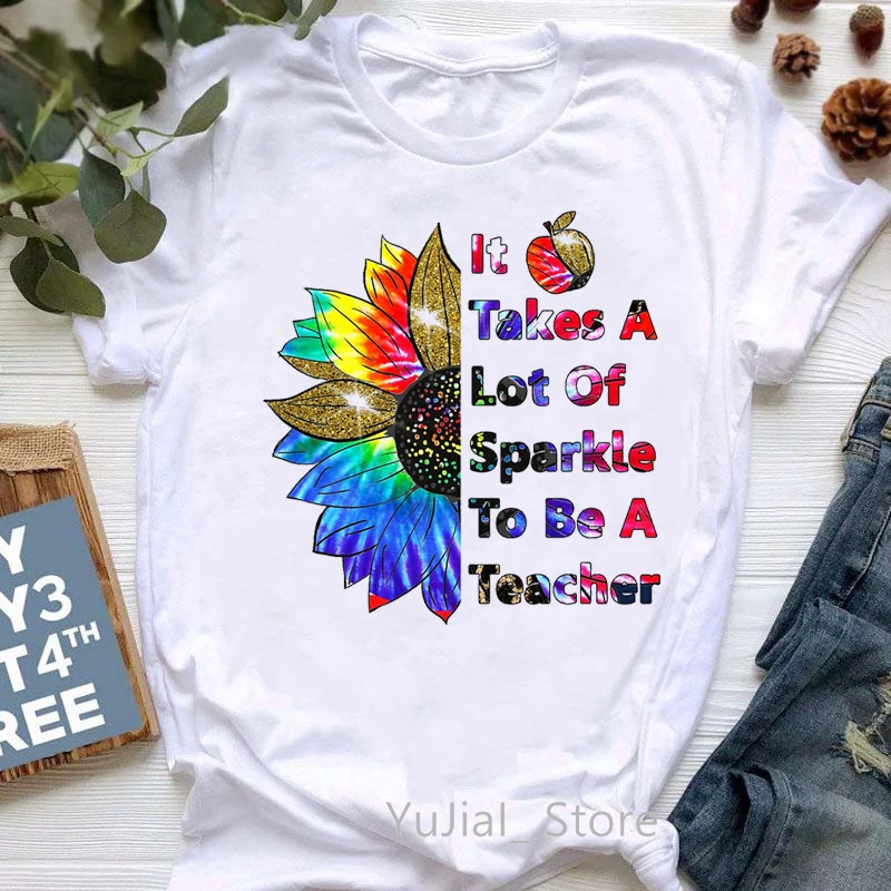 

Watercolor It Takes A Lot Of Sparkle To Be A Teacher/Nurse Graphic Print T-Shirt Women'S Clothing Funny Sunflower Tshirt Femme