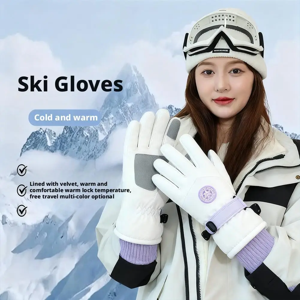 Ski Gloves for Men Women Winter Windproof Cold Proof Touch Screen Gloves Thickened Anti-Slip Warm Gloves for Outdoor Cycling