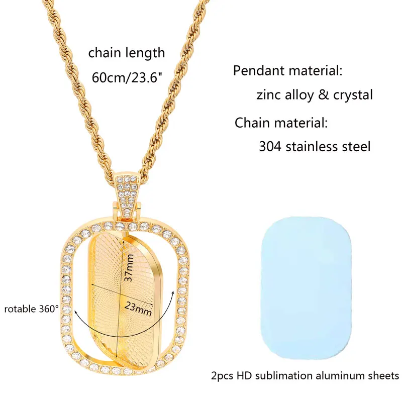 60cm Stainless Steel Chain + 23x37mm HD Sublimation Double Sided Pendant Base For DIY Thermal Transfer Necklace Jewelry Findings