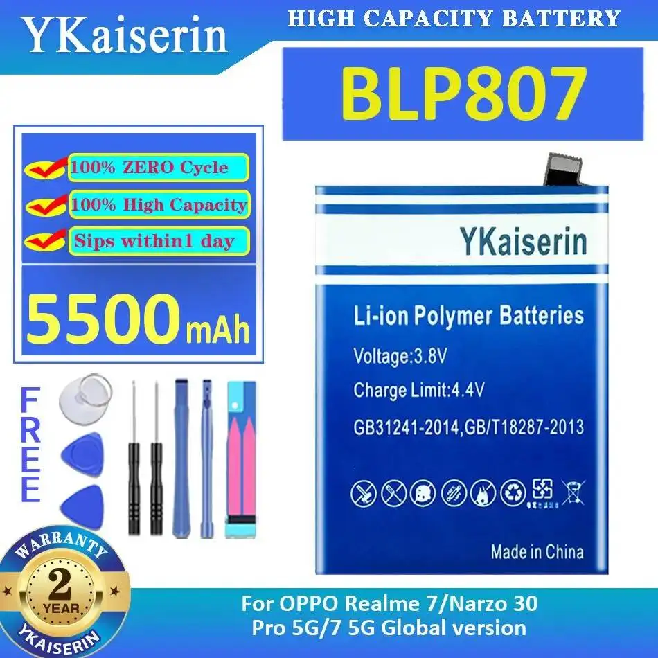 

Mobile Phone Battery For Oppo Realme 7 Narzo 30 Pro 5G Global Version BLP807 Safe 5500Mah