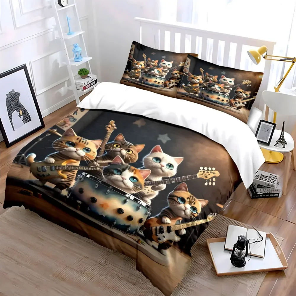 Cat Band Figurine Set - Music Decor Multiple sizes kid's and adults' bedroom Exquisite 3PC bedding set, gift
