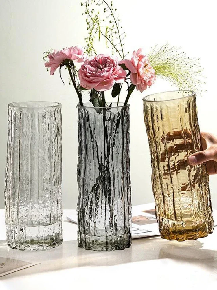 Extremely Cold Glacier Glass Vase Transparent Flower Arrangement Rose Flower For Room Dining Table Decoration Bottle