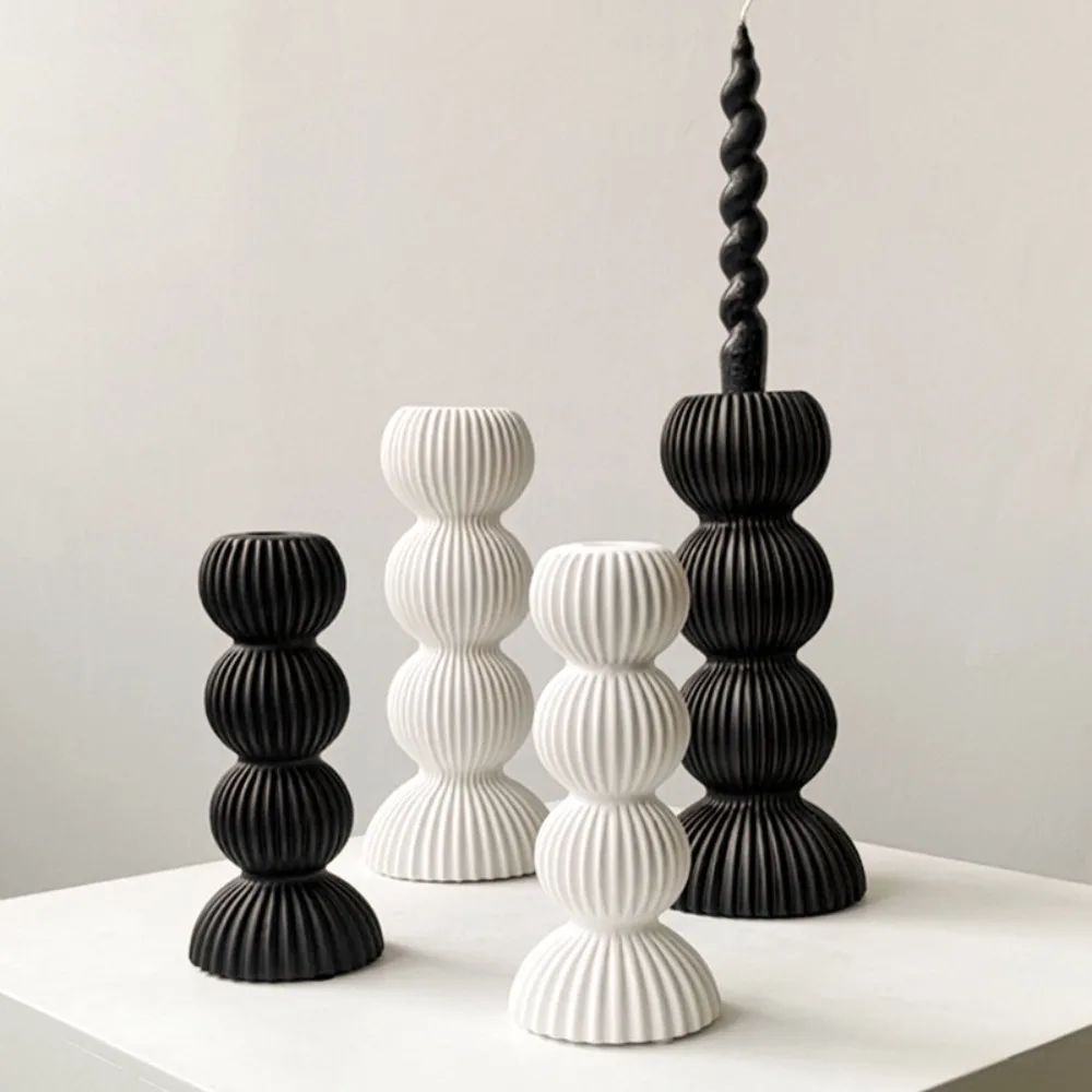 Stacked Ball Ceramic Candle Holders Modern Taper Candlestick Holder Black White Decorative Candle Stand Home Tabletop Decor