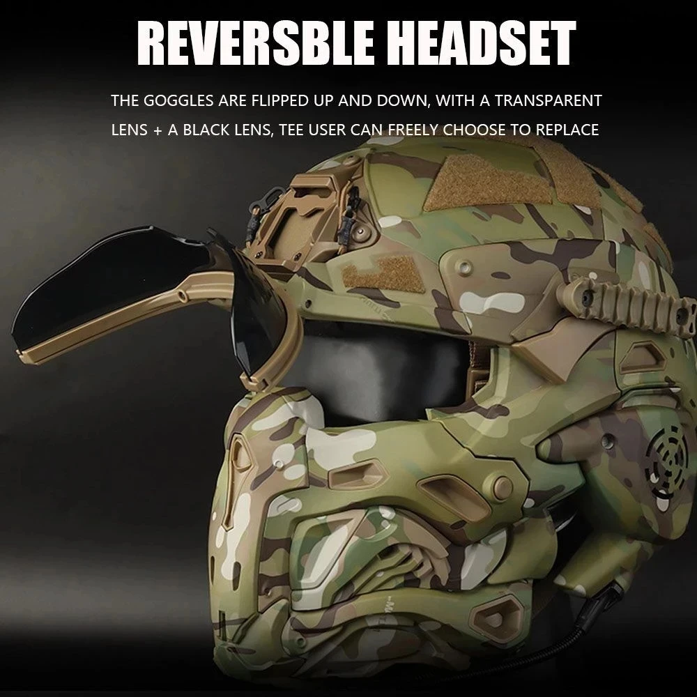 Airsoft Tactical Helmet Built-in Headset Anti-fog Fan Assault Helmet Removable Mask Paintball Airsoft Equipment Protect Helmet