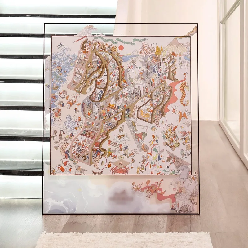 French light luxury silk scarf decorative painting, art entry is facing the door porch hanging painting