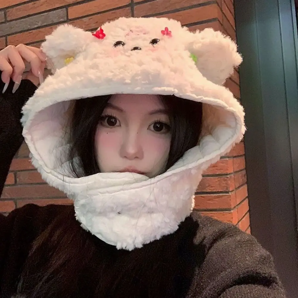 Simpatico berretto invernale integrato in peluche Sciarpa antivento calda protezione per le orecchie Cappello berretto ispessito casual Sciarpa da ciclismo