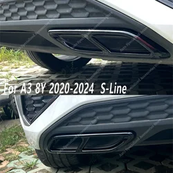 글로스 블랙 배기 트림 커버, 아우디 A3 8Y TFSI TDI S-라인 스포츠백/세단 2020-2024 프리 페이스리프트 배기 팁 커버, 1 쌍