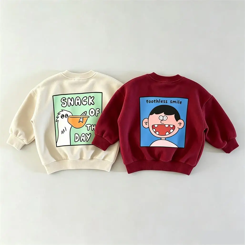 Doppelseitig bedruckter Kapuzenpullover für Kinder, Frühling und Herbst, langärmelige Oberteile, lockere, lässige Sportkleidung, Sweatshirts mit Rundhalsausschnitt für Kleinkinder
