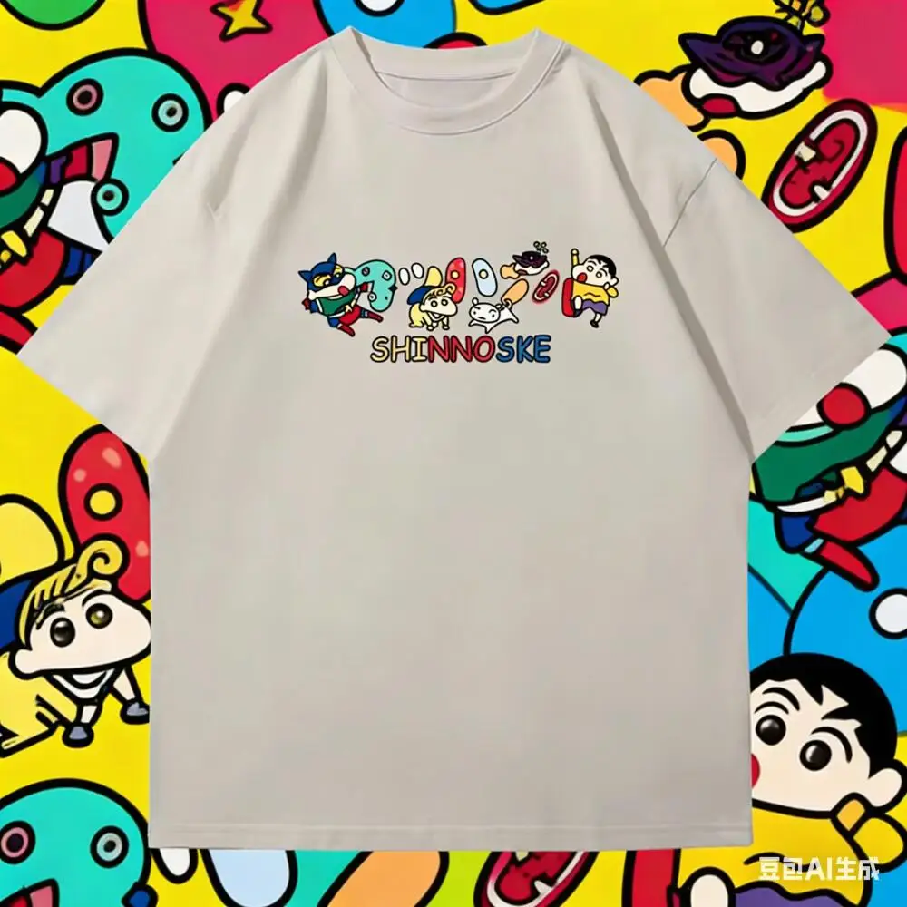 Crayon Shin Chan Shinnosuke Print Casual T Shirt Cute Anime Short Sleeve Tee for Men Women