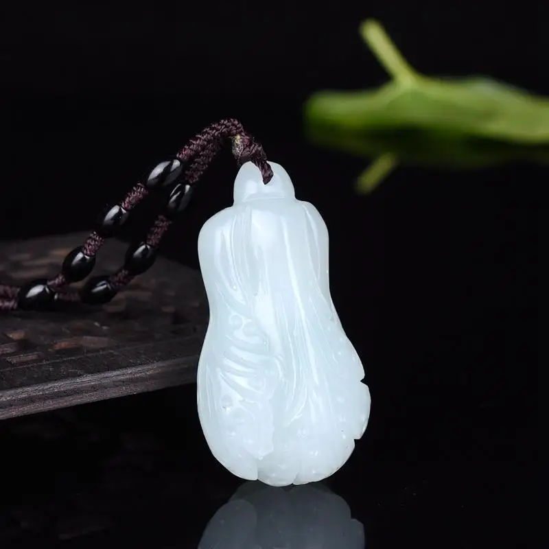 

Xinjiang Hetian Jade White Jade Big Cabbage Wealth Pendant Necklace Treasure Wealth Men and Women Kunlun Jade Hanging Ornament