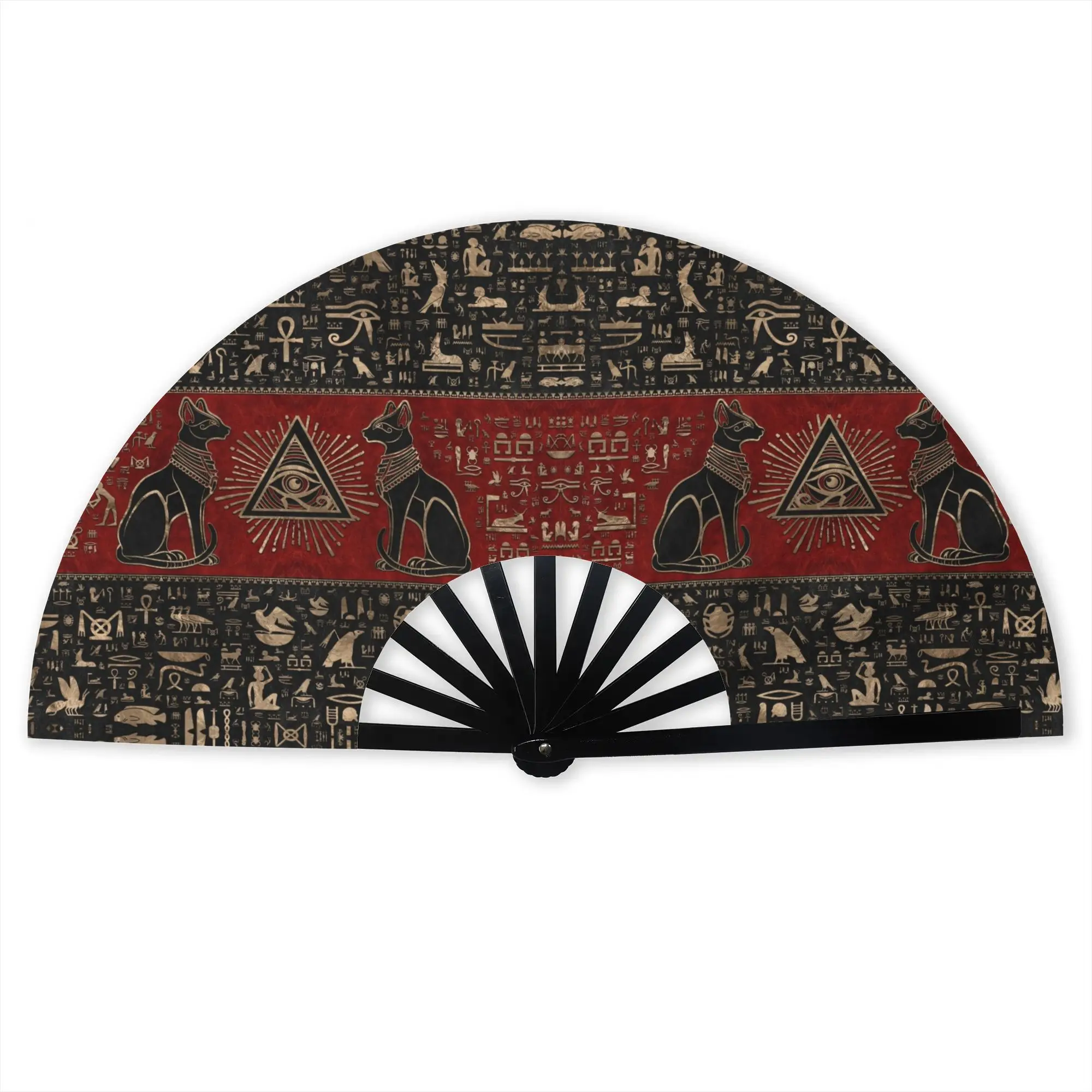 Egyptian Hieroglyphs Stylish Hand Fan Ancient Egypt Symbol Fan Aesthetic Costume Prop Folding Fans For Wedding Party Gift