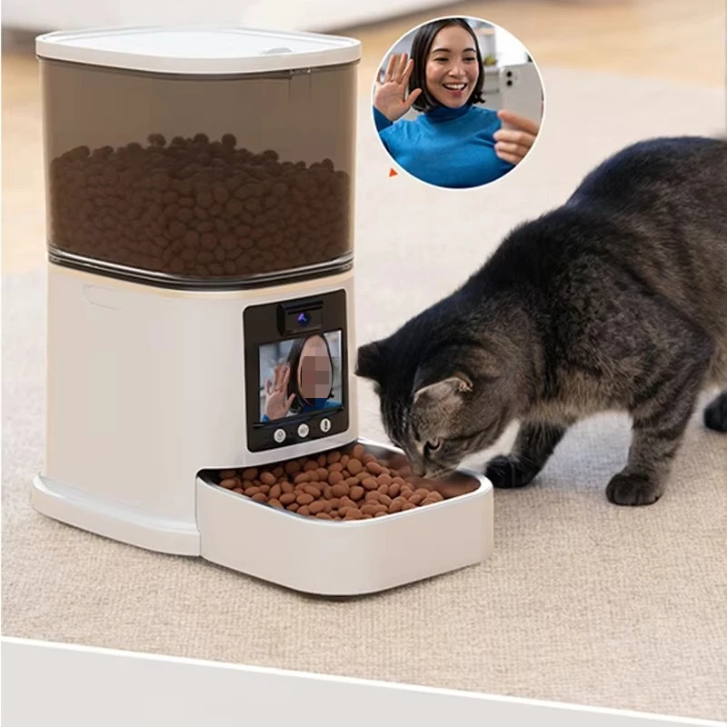 Smart Dog Feeder Remote Control HD Night Vision Rotatable Camera Intelligent Pet Food Dispenser with Two Way Video