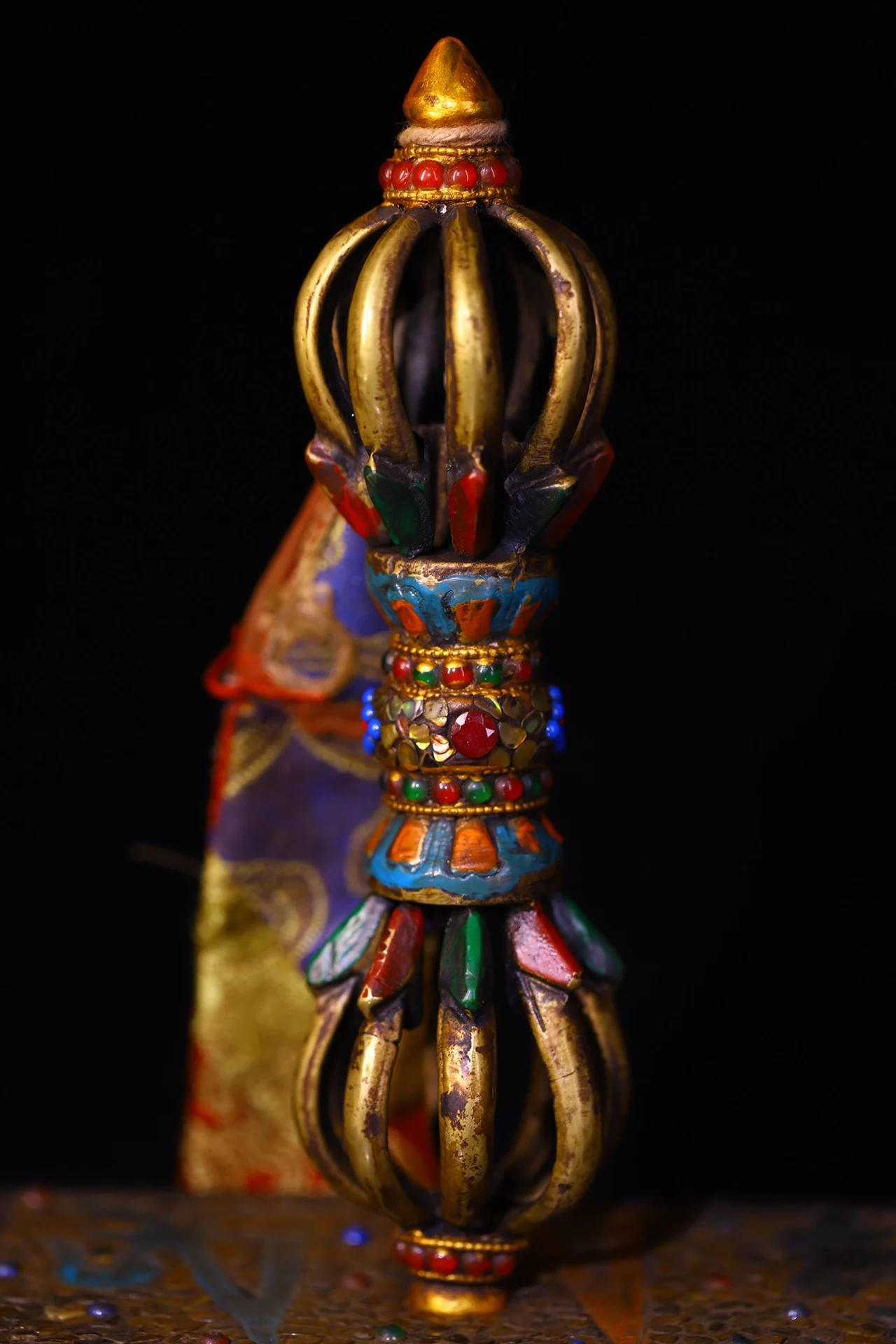 9 "مجموعة معبد التبت القديمة البرونزية رسمت فسيفساء جوهرة gZi الخرز شل فاجرا فوربا علم الصلاة بودي صندوق الجذر قاعة العبادة