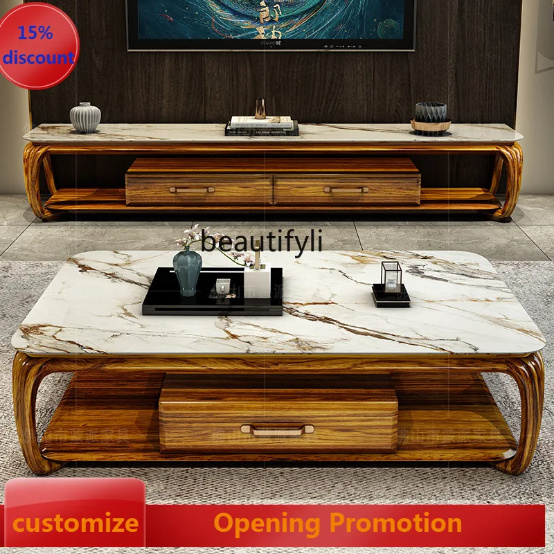 

G1218 High-end ebony coffee table TV cabinet, home living room modern new Chinese marble tea table tea table floor cabinet G1218