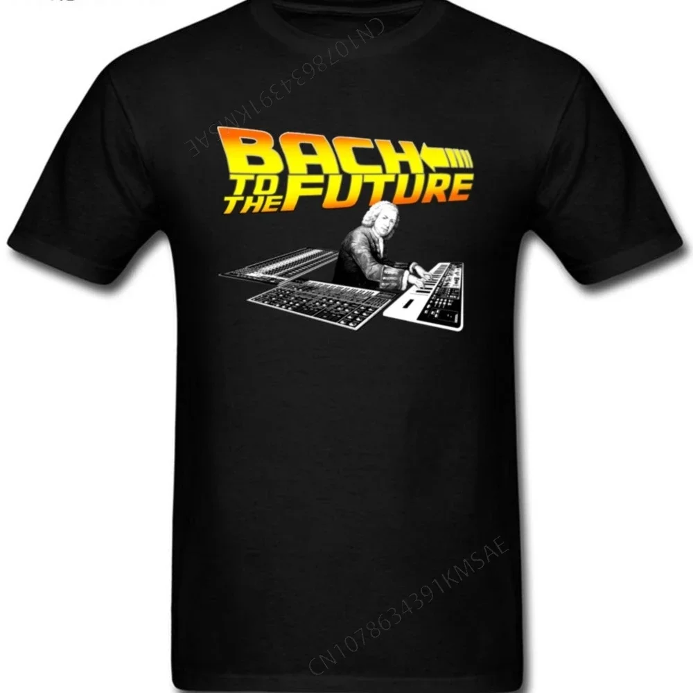 Bach To The Future Art Music T-shirts For Men Black Fashion Tee Shirt Short Sleeve Cotton Fabric Father's Day Stylish Gift