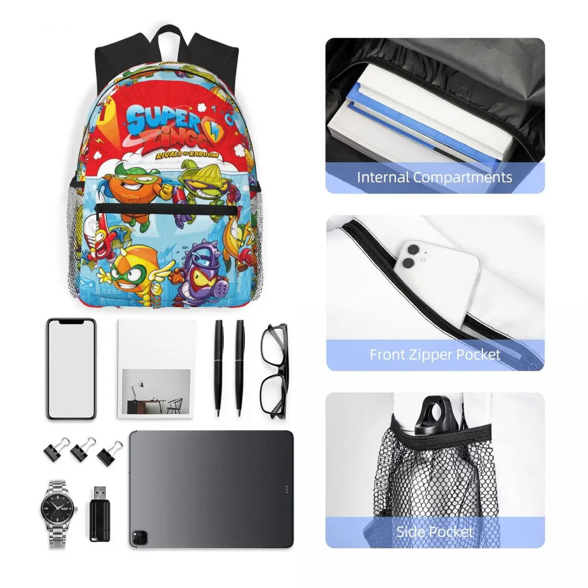 Super Zings Superthings Zaino per studenti dei cartoni animati Borsa da scuola Zaino da viaggio per escursionismo per borse a tracolla per libri alla moda per ragazzi e ragazze