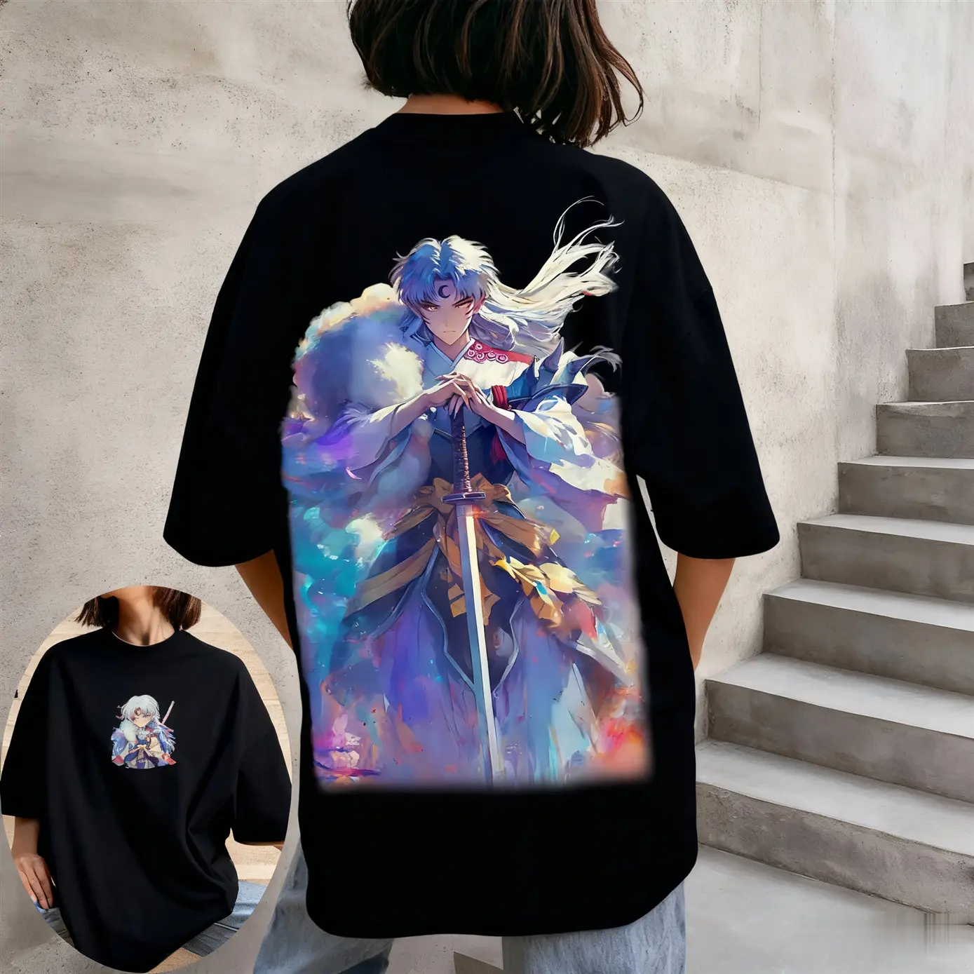 Inuyasha Various Black Women's Parent-child High-quality Short-sleeved T-shirt Spring Summer Oversized Comfortable Casual Top