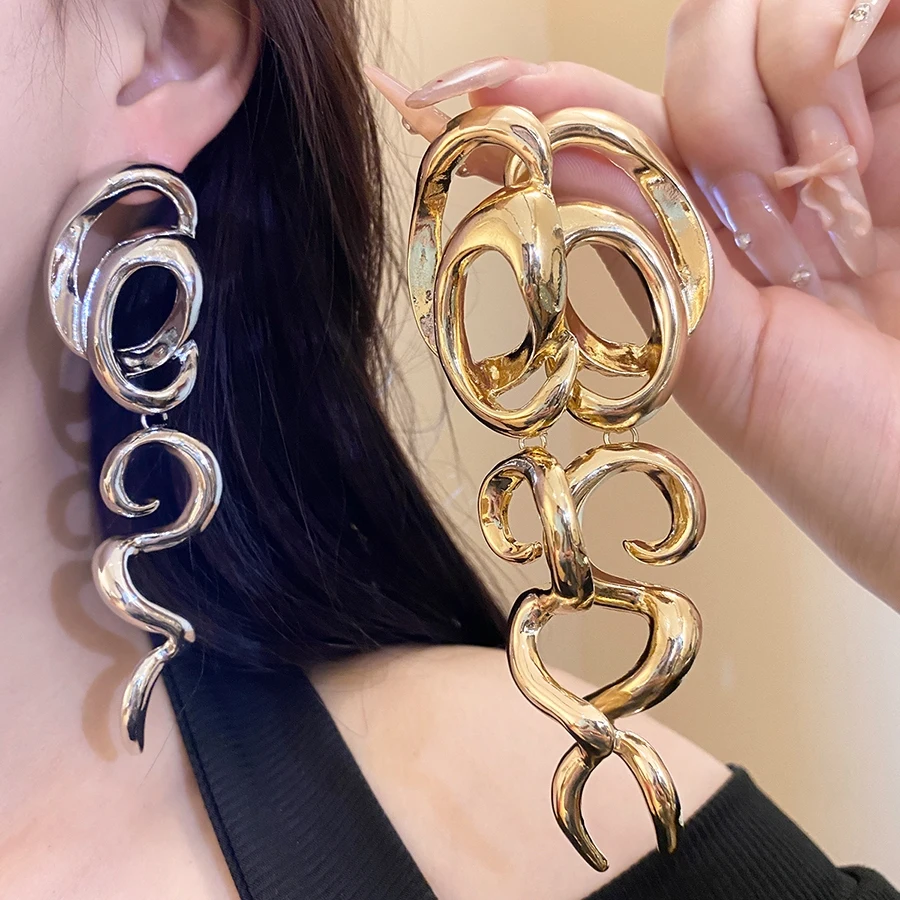 Gold Abstract Twisted Drop Earrings with High-polish Finish for Women Bold Statement Luxury Designer Jewelry