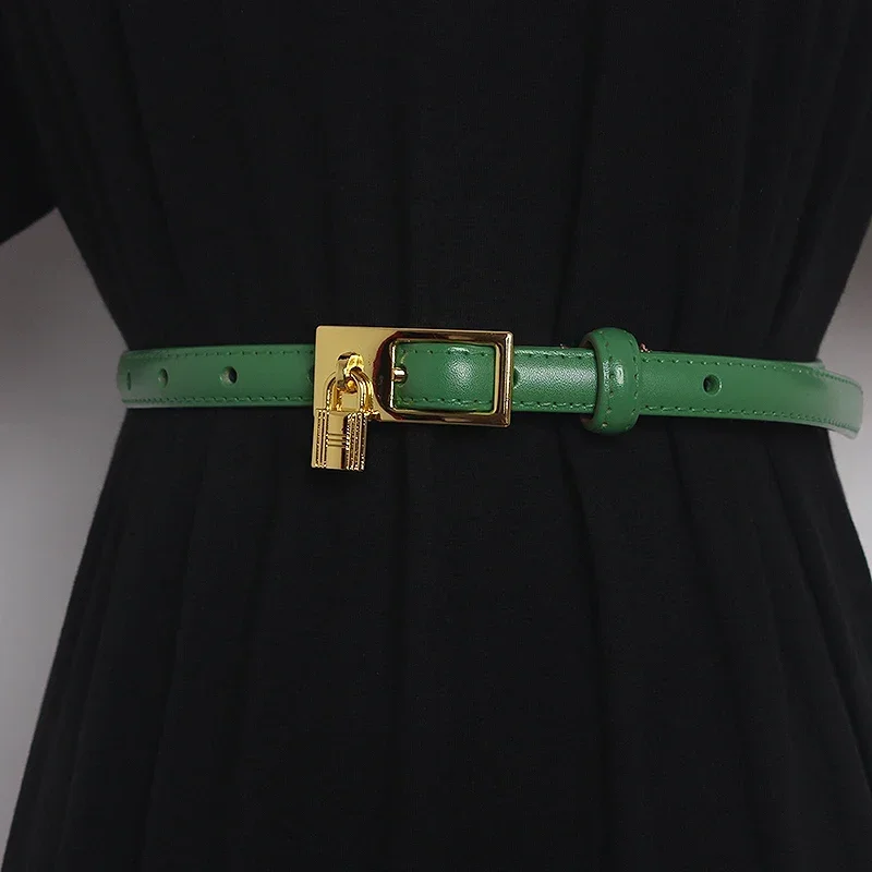 

Real Cowhide Cinture Dress Belts with Lock Buckle Slim Women Casual Cow Leather Waistband