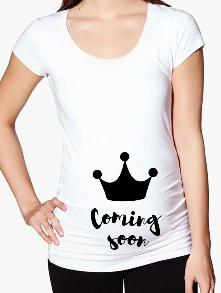 طفلي قريبا قريبا الحوامل تي شيرت فتاة الأمومة الصيف قصيرة الأكمام طباعة إعلان الحمل قميص جديد أمي الملابس